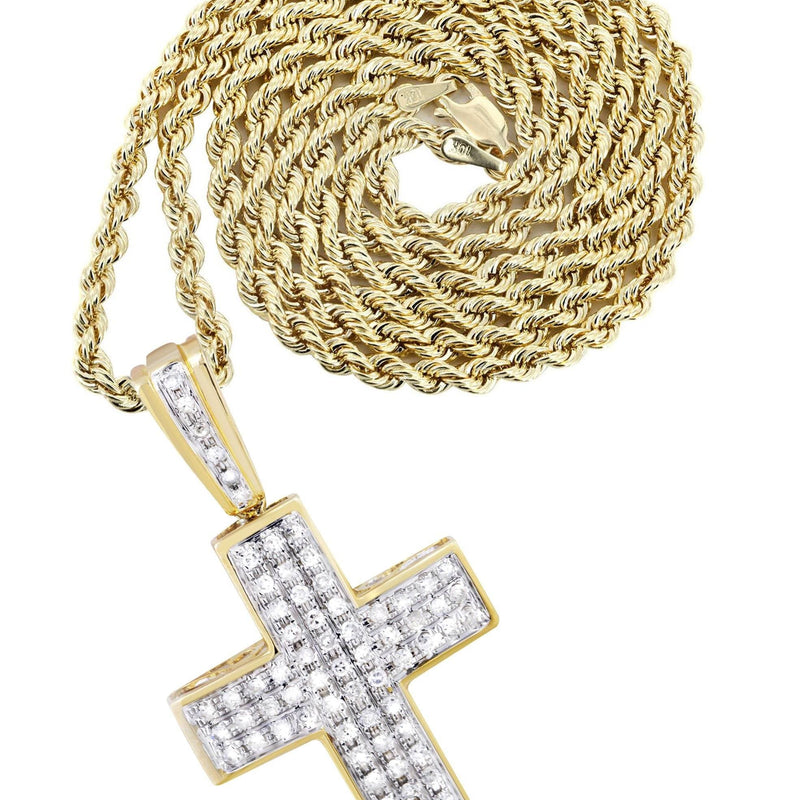 10K Yellow Gold Cross  Diamond Necklace  | 0.81 Carats