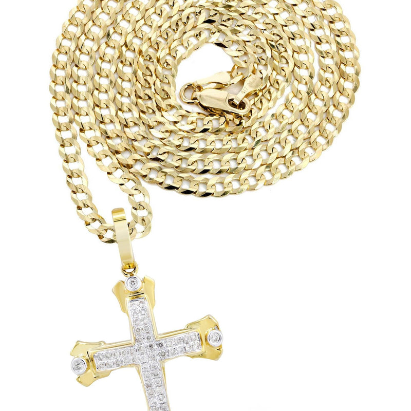 10K Yellow Gold Cross  Diamond Necklace  | 0.49 Carats