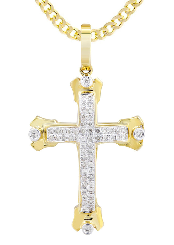 10K Yellow Gold Cross  Diamond Necklace  | 0.49 Carats