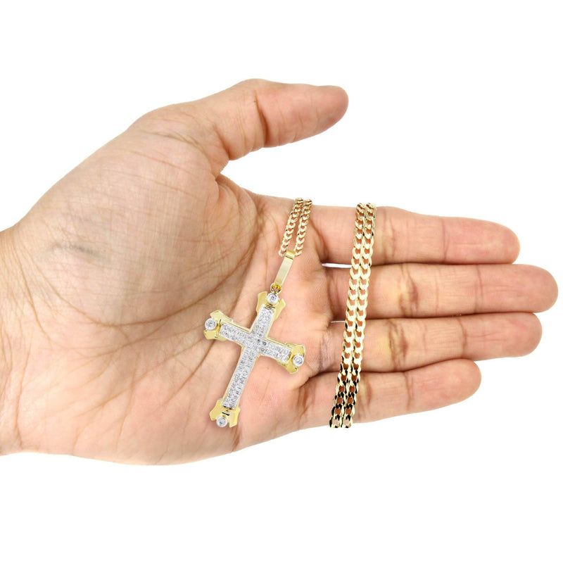 10K Yellow Gold Cross  Diamond Necklace  | 0.49 Carats