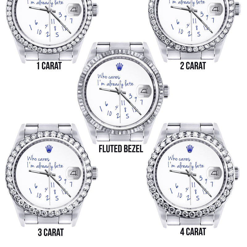 Diamond Mens Rolex Datejust Watch 16200 | 36Mm | "Who Cares I'm Already Late" Custom Dial | Oyster Band
