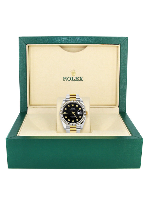 116233 | Diamond Gold Rolex Watch For Men | 36Mm | Black Dial | Oyster Band