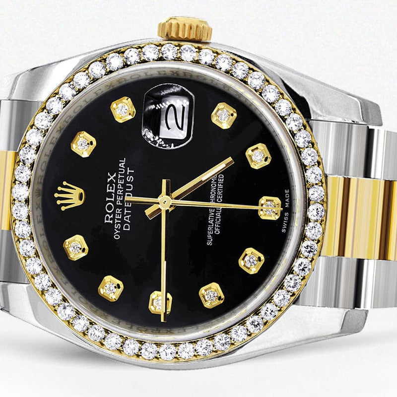 116233 | Diamond Gold Rolex Watch For Men | 36Mm | Black Dial | Oyster Band