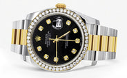 116233 | Diamond Gold Rolex Watch For Men | 36Mm | Black Dial | Oyster Band