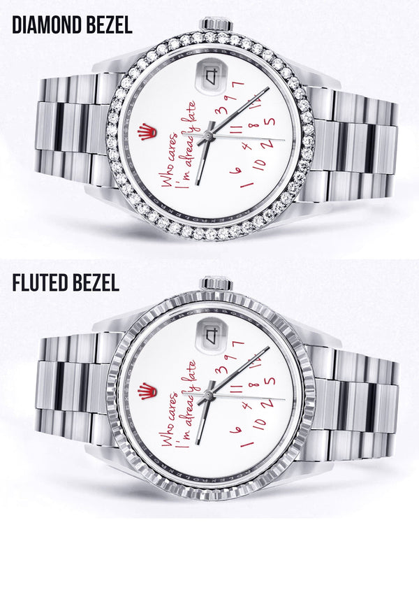 Diamond Mens Rolex Datejust Watch 16200 | 36Mm | "Who Cares I'm Already Late" Custom Dial | Oyster Band