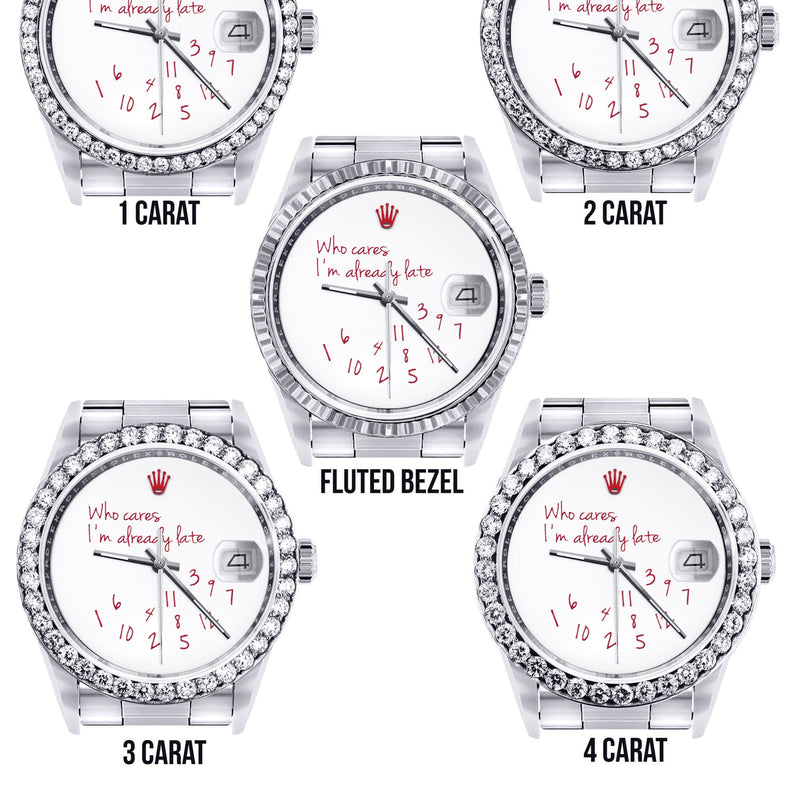 Diamond Mens Rolex Datejust Watch 16200 | 36Mm | "Who Cares I'm Already Late" Custom Dial | Oyster Band