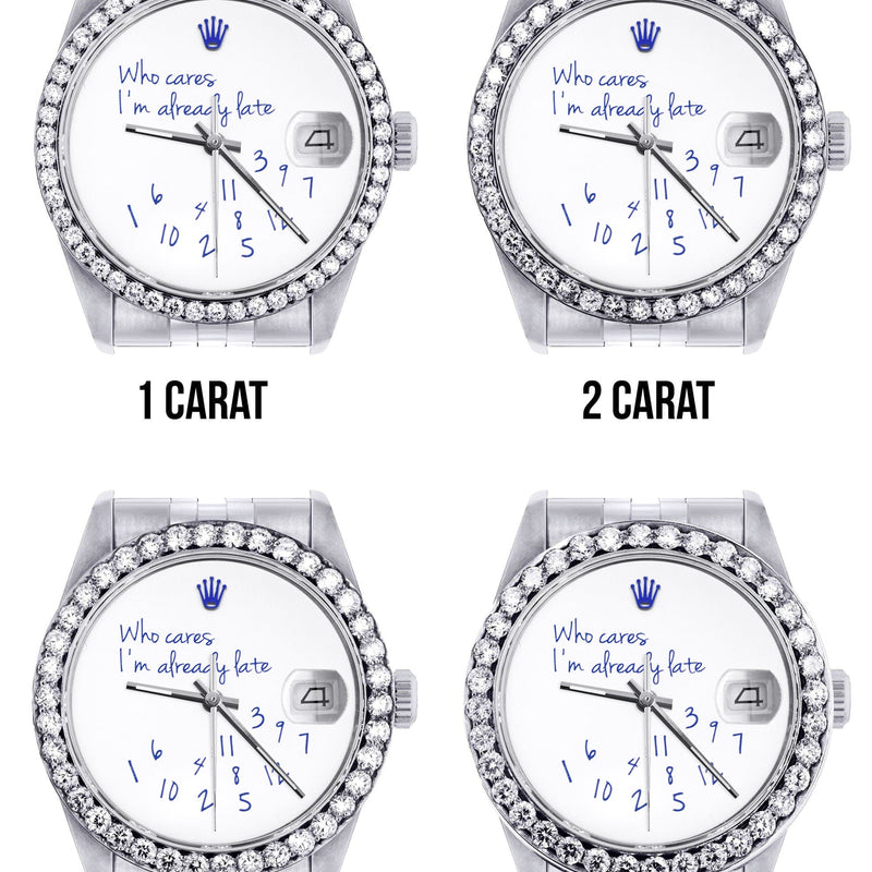 116200 | Hidden Clasp | Diamond Rolex Datejust Watch | 36Mm | "Who Cares I'm Already Late" Custom Dial | Jubilee Band
