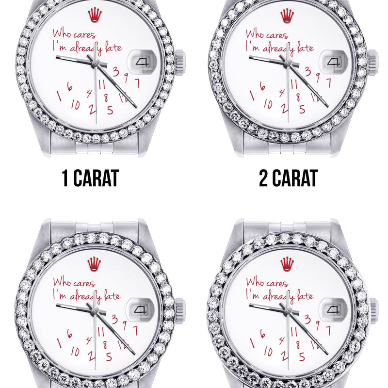 116200 | Hidden Clasp | Diamond Rolex Datejust Watch | 36Mm | "Who Cares I'm Already Late" Custom Dial | Jubilee Band