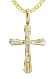 10K Yellow Gold Cross  Diamond Necklace  | 0.36 Carats