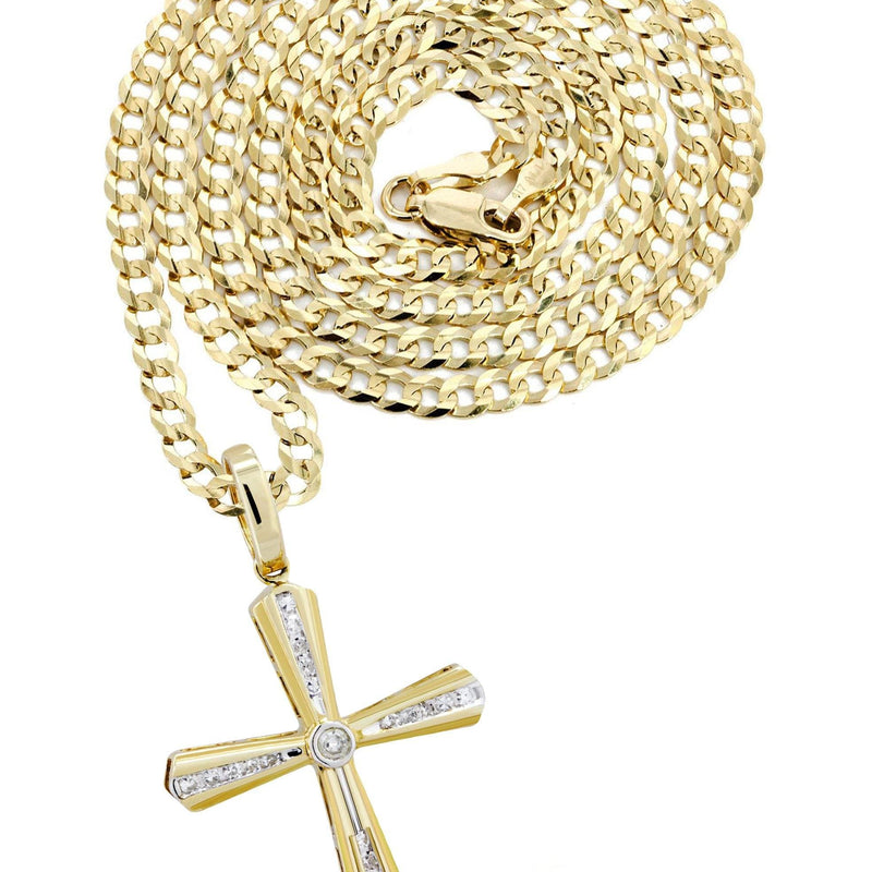 10K Yellow Gold Cross  Diamond Necklace  | 0.36 Carats