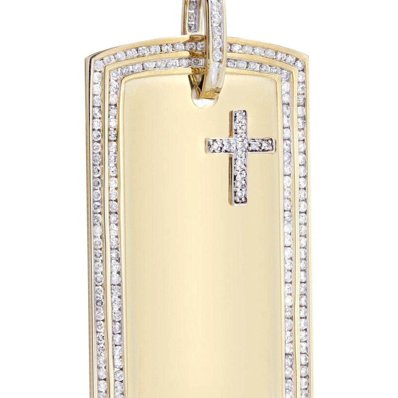 10K Yellow Gold Dog Tag Diamond Necklace  | 3.07 Carats