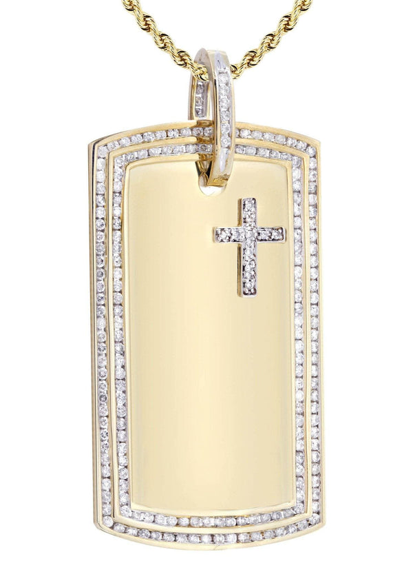 10K Yellow Gold Dog Tag Diamond Necklace  | 3.07 Carats