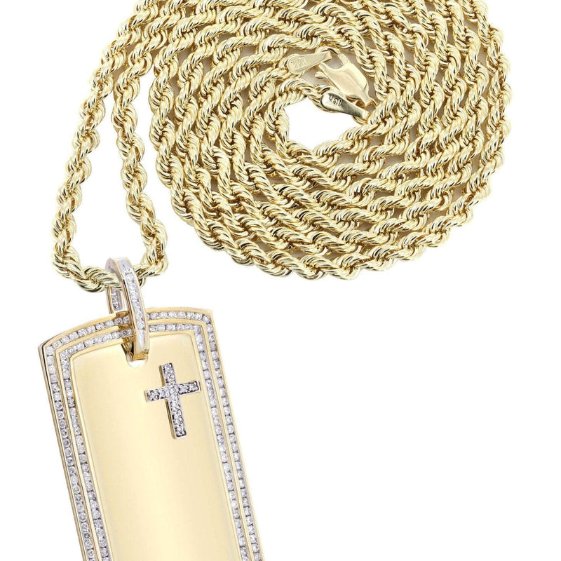 10K Yellow Gold Dog Tag Diamond Necklace  | 3.07 Carats