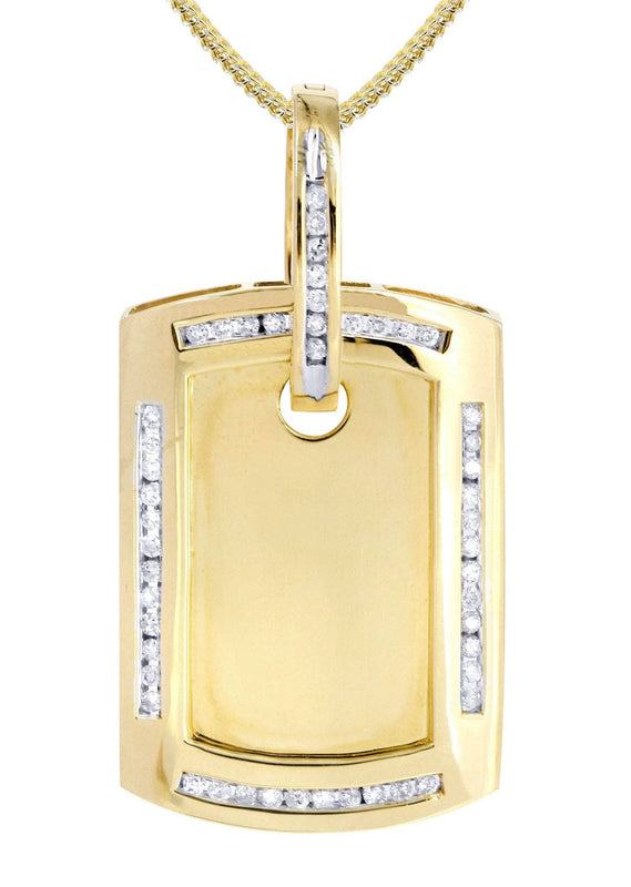 14K Yellow Gold Dog Tag Diamond Necklace  | 0.67 Carats
