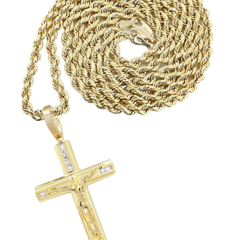 10K Yellow Gold Cross / Crucifix Diamond Necklace  | 0.15 Carats