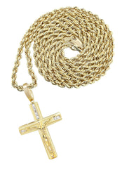10K Yellow Gold Cross / Crucifix Diamond Necklace  | 0.15 Carats