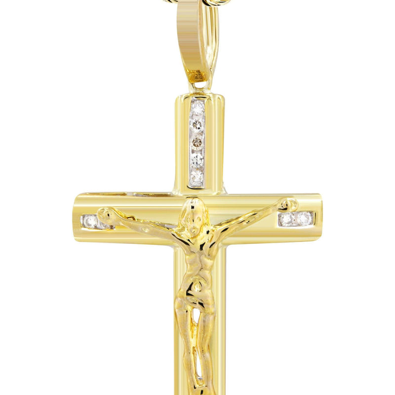 10K Yellow Gold Cross / Crucifix Diamond Necklace  | 0.15 Carats