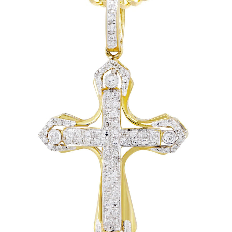 10K Yellow Gold Cross  Diamond Necklace  | 0.36 Carats