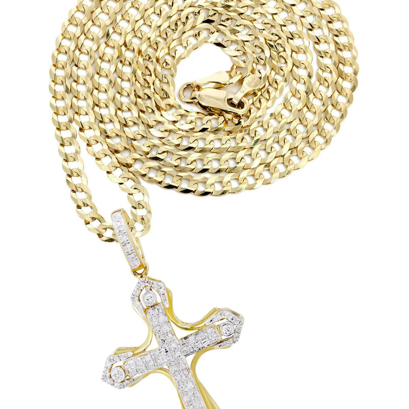 10K Yellow Gold Cross  Diamond Necklace  | 0.36 Carats