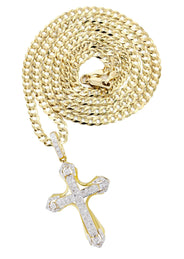 10K Yellow Gold Cross  Diamond Necklace  | 0.36 Carats