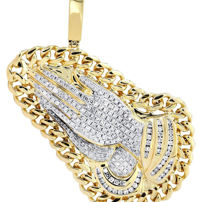 14 Yellow Gold Praying Hands Diamond Necklace | 4.23 Carats