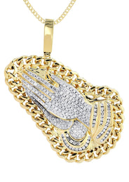 14 Yellow Gold Praying Hands Diamond Necklace | 4.23 Carats