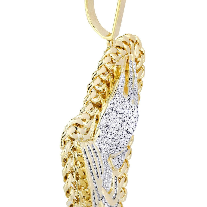 14 Yellow Gold Praying Hands Diamond Necklace | 4.23 Carats