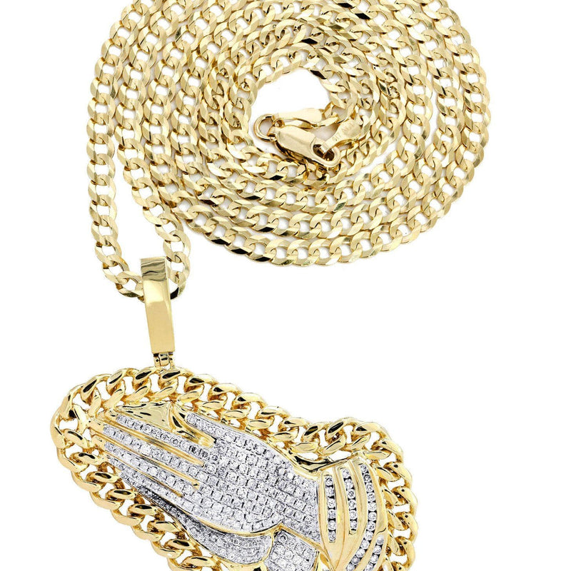 14 Yellow Gold Praying Hands Diamond Necklace | 4.23 Carats