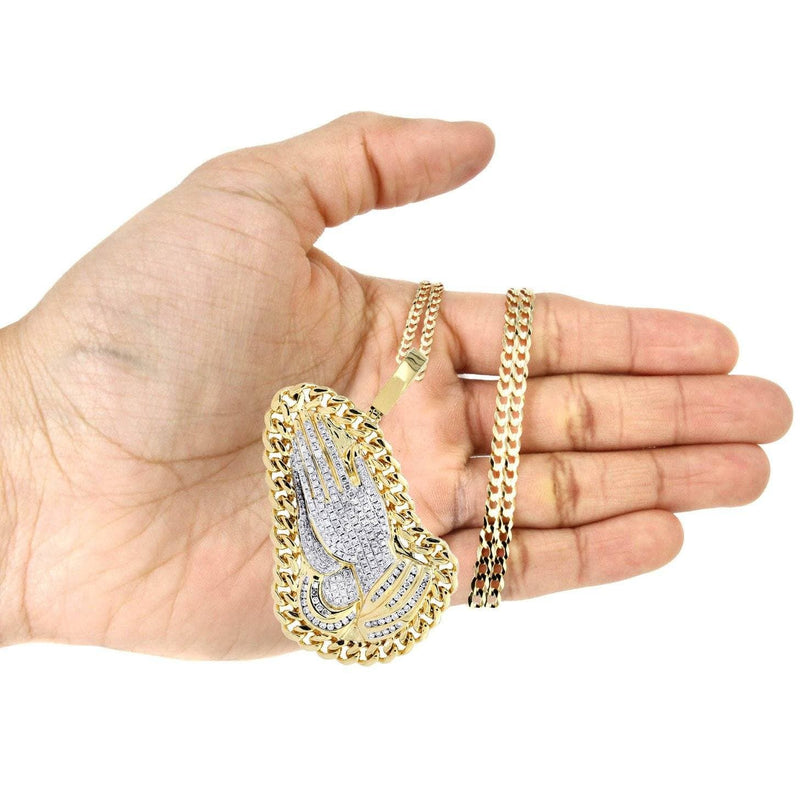 14 Yellow Gold Praying Hands Diamond Necklace | 4.23 Carats