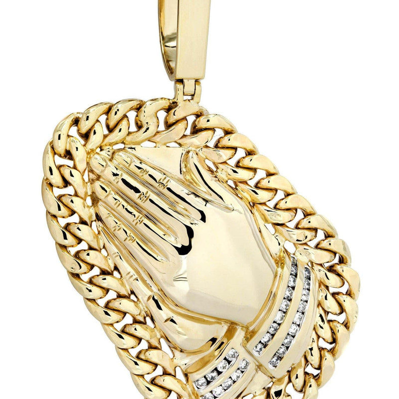 14 Yellow Gold Praying Hands Diamond Necklace | 0.63 Carats