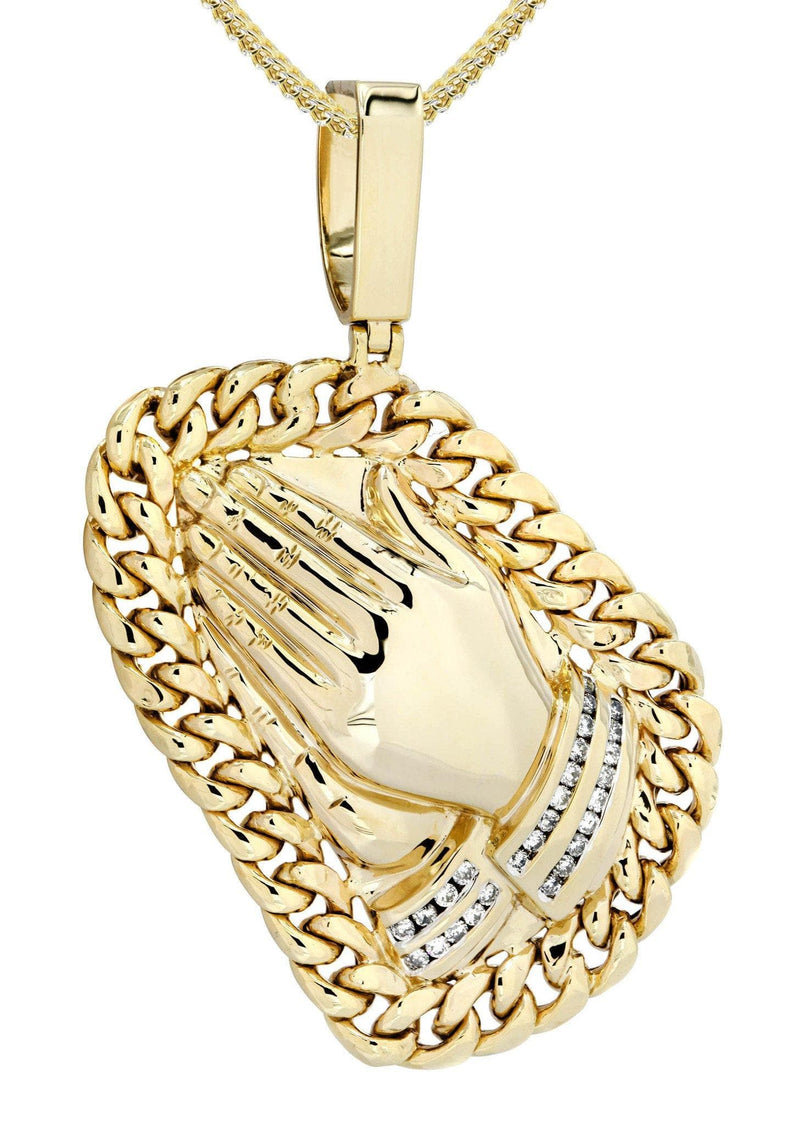14 Yellow Gold Praying Hands Diamond Necklace | 0.63 Carats