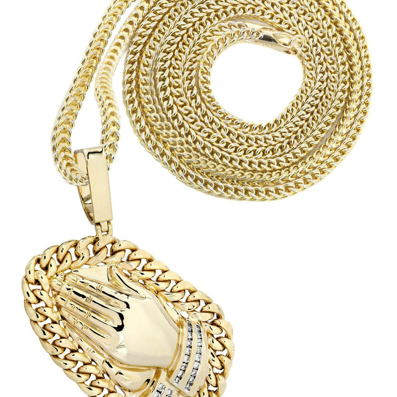 14 Yellow Gold Praying Hands Diamond Necklace | 0.63 Carats
