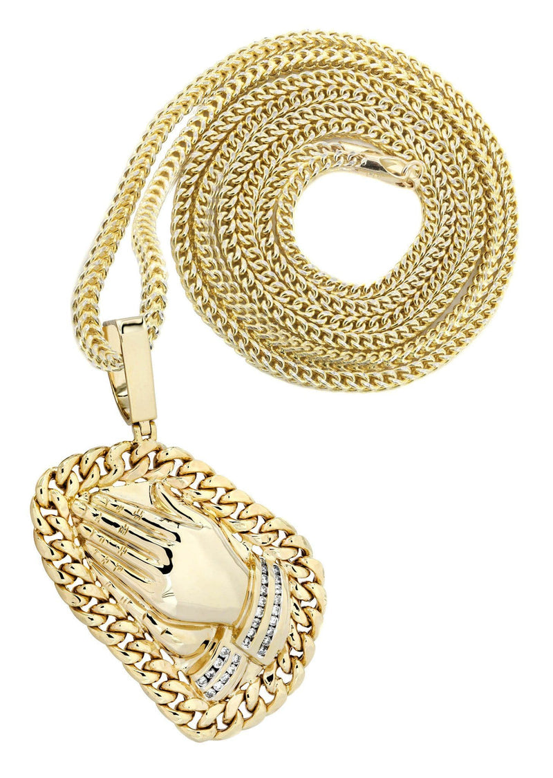 14 Yellow Gold Praying Hands Diamond Necklace | 0.63 Carats
