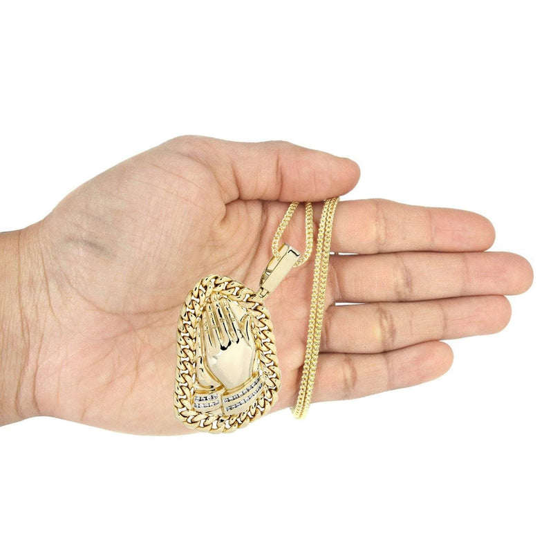 14 Yellow Gold Praying Hands Diamond Necklace | 0.63 Carats