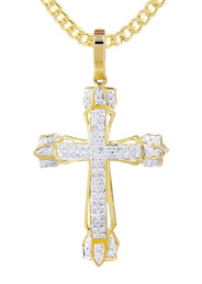 10K Yellow Gold Cross  Diamond Necklace  | 0.58 Carats