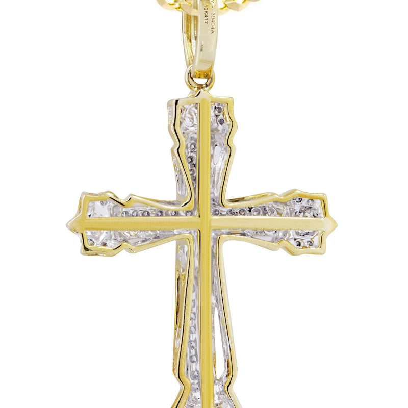 10K Yellow Gold Cross  Diamond Necklace  | 0.58 Carats
