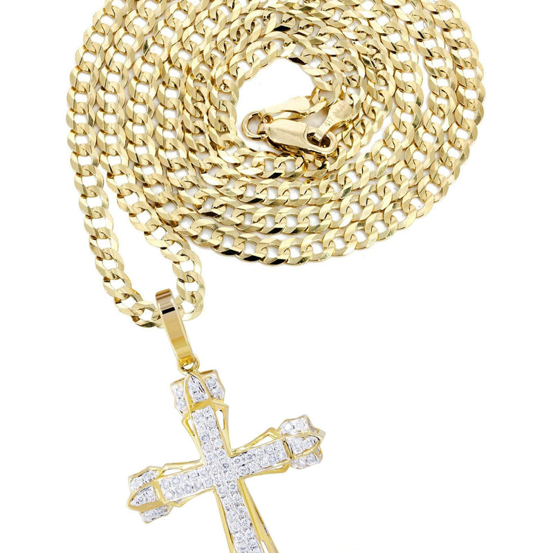 10K Yellow Gold Cross  Diamond Necklace  | 0.58 Carats