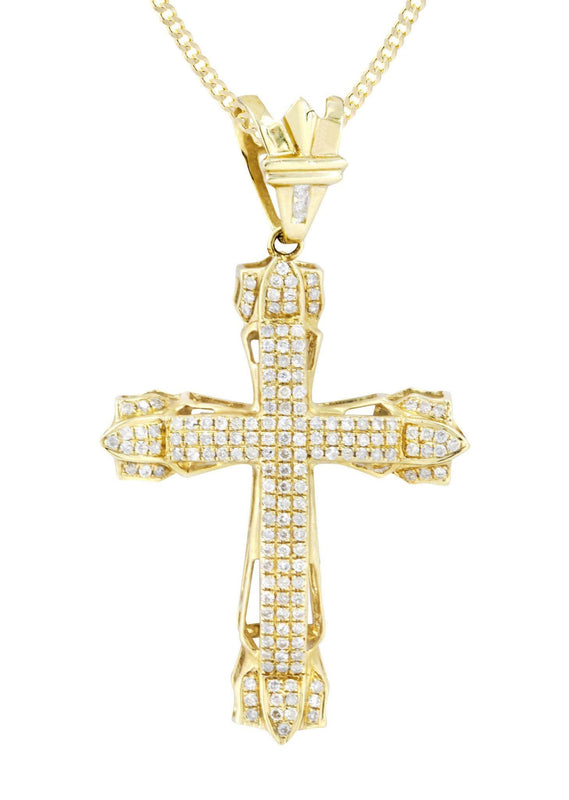 14K Yellow Gold Diamond Cross Necklace  | 0.69 Carats