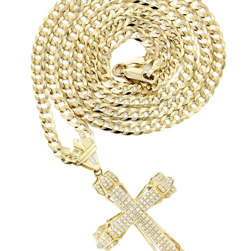 14K Yellow Gold Diamond Cross Necklace  | 0.69 Carats
