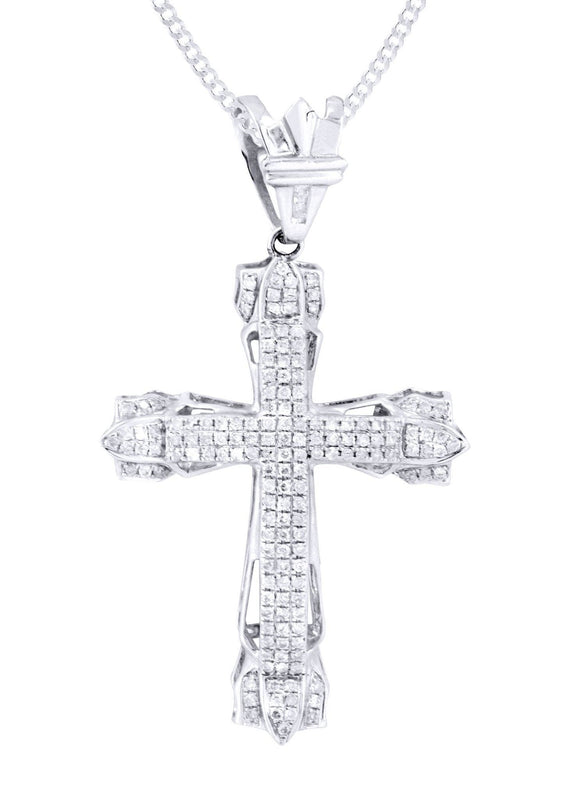 14K White Gold Diamond Cross Necklace  | 0.72 Carats