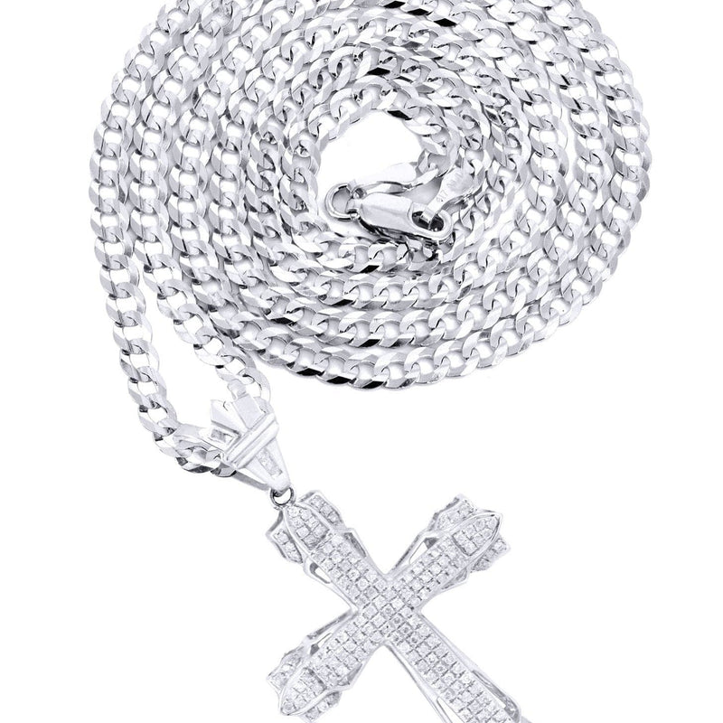 14K White Gold Diamond Cross Necklace  | 0.72 Carats