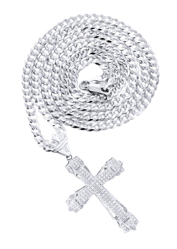 14K White Gold Diamond Cross Necklace  | 0.72 Carats
