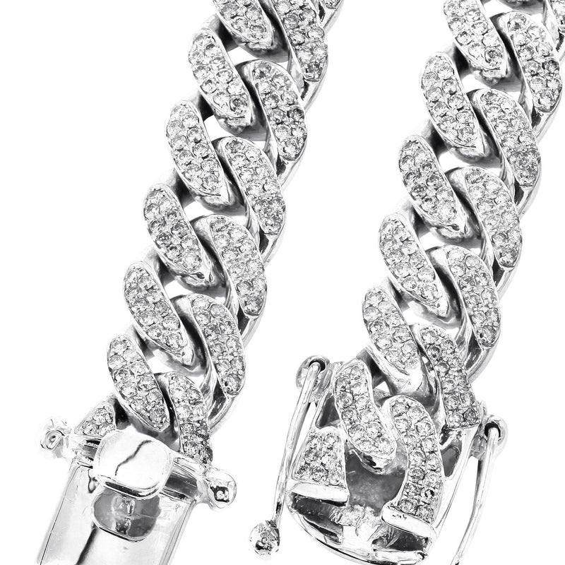 White Gold Iced Out Women Diamond Miami Cuban Link Chain Customizable (10MM-20MM)