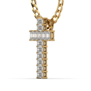 Men's Emerald Cut VVS Lab Diamond Customizable Yellow Gold Cross Necklace Pendant