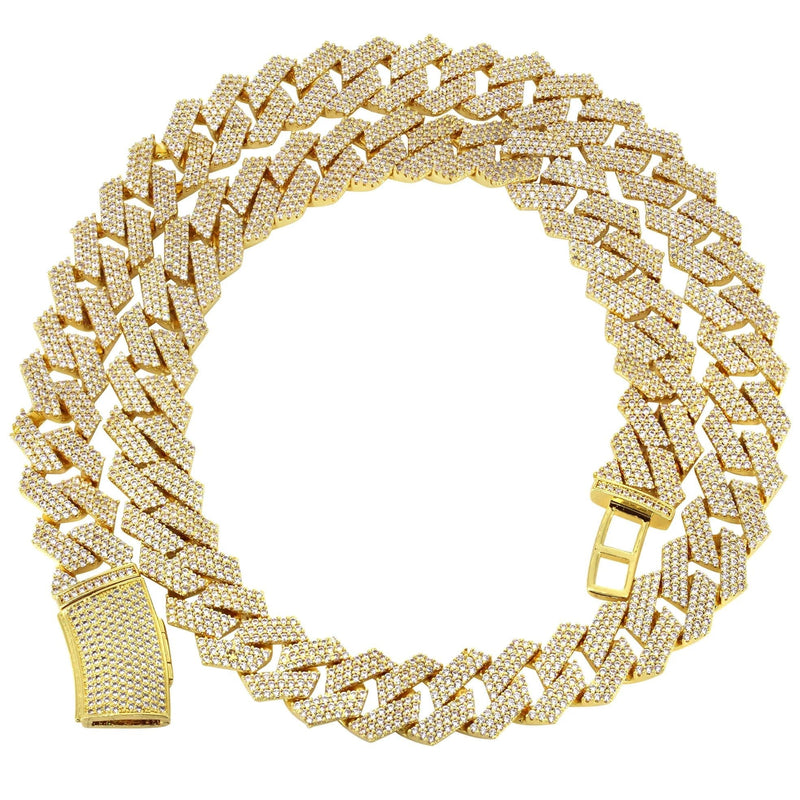 Iced Out Gold Plated Mens Prong Set Cuban Link Chain