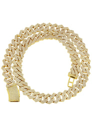 Iced Out Gold Plated Mens Prong Set Cuban Link Chain