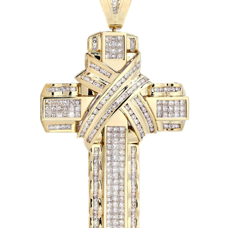 14 Yellow Gold Diamond Cross Necklace  | 6.21 Carats