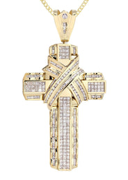 14 Yellow Gold Diamond Cross Necklace  | 6.21 Carats