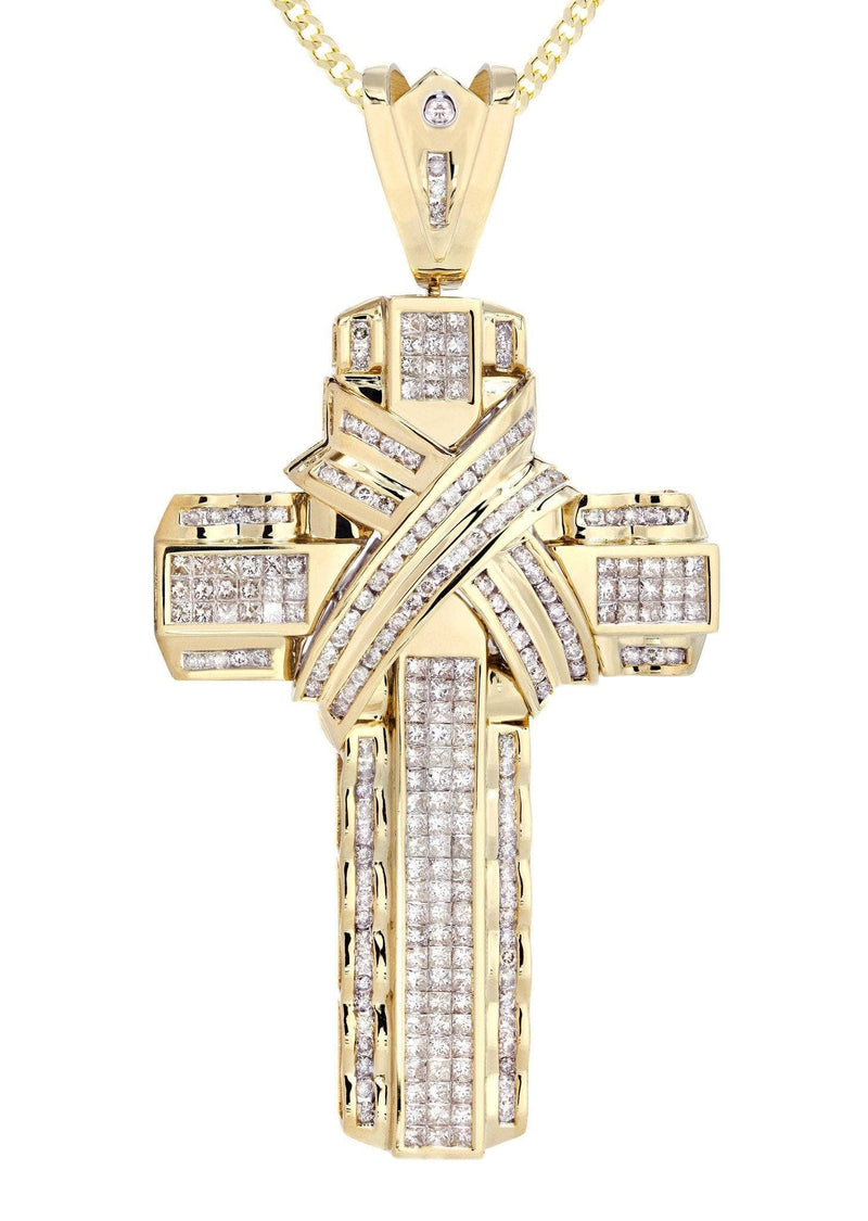 14 Yellow Gold Diamond Cross Necklace  | 6.21 Carats