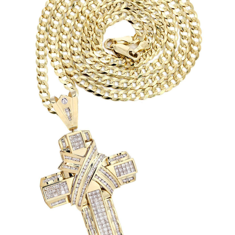 14 Yellow Gold Diamond Cross Necklace  | 6.21 Carats